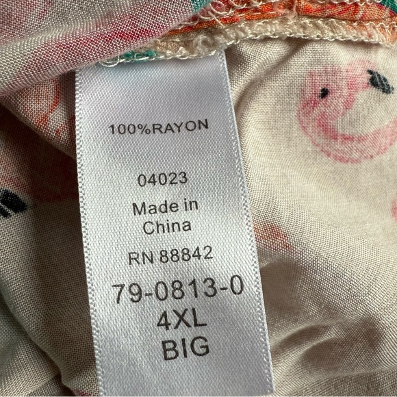 Hawaiian Mens Shirt KS Island flamingo Green Orange Floral Short Sleeve 4X - Picture 11 of 13